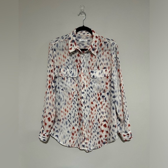 Equipment Multicolored Animal Print Silk Button Down Size Medium - Picture 1 of 8